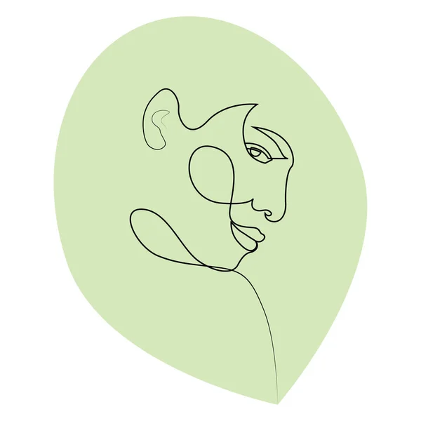 Jedna linka dívka nebo žena portrét design s listovým tvarem na pozadí. Ručně kreslené zobrazení vektoru minimalismu — Stockový vektor