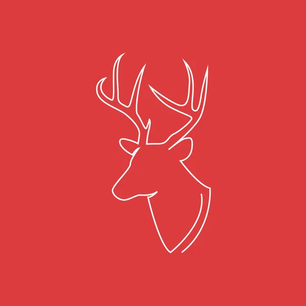 One continuous line drawing of Reindeer Christmas sign. Deer head on red background. Vector illustration. — ストックベクタ