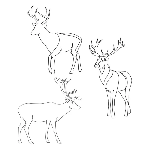 One line design silhouette of deer. Set of full height stags. Hand drawn single continuous line minimalism style. Vector illustration — Stock Vector