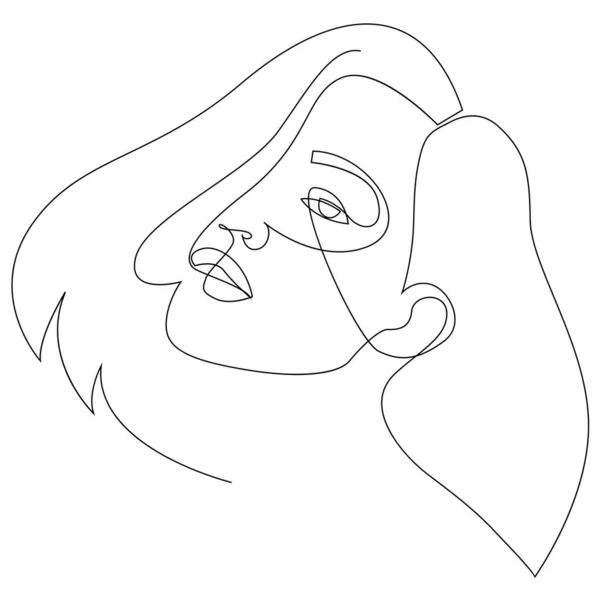 Diseño de retrato de mujer o niña de una línea. Peinado, concepto de moda, mujer minimalista belleza, ilustración vectorial para camiseta, diseño de eslogan de estilo gráfico de impresión. Ilustración vectorial — Archivo Imágenes Vectoriales