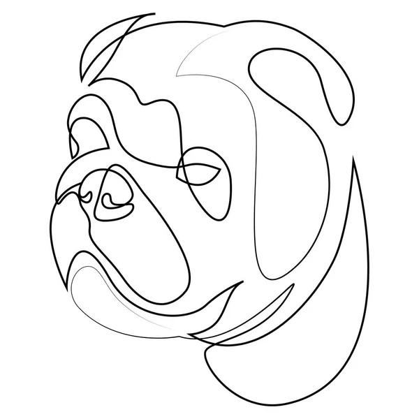 Inggris Bulldog vector Dog potret. Garis yang terus menerus. Gambar garis anjing - Stok Vektor
