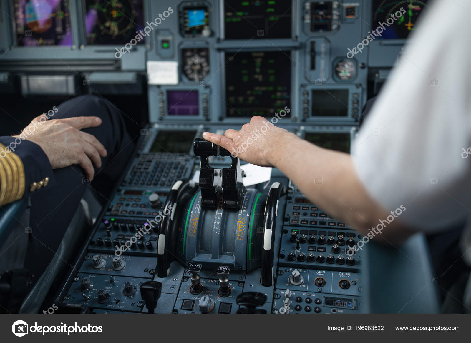 Pilot's Hand Accelerating Throttle Commercial Airliner Airplane Flight