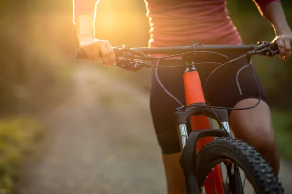 夏のアウトドアで健康的なアクティブなライフスタイルを楽しむマウンテンバイクでかなり若い女性の自転車 浅いDof — ストック写真