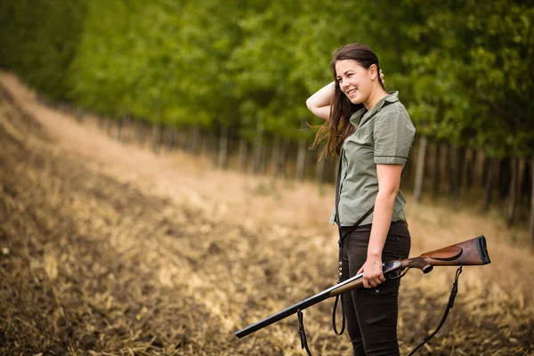 Temporada Caza Otoño Caza Deportes Aire Libre Mujer Cazadora Bosque — Foto de Stock