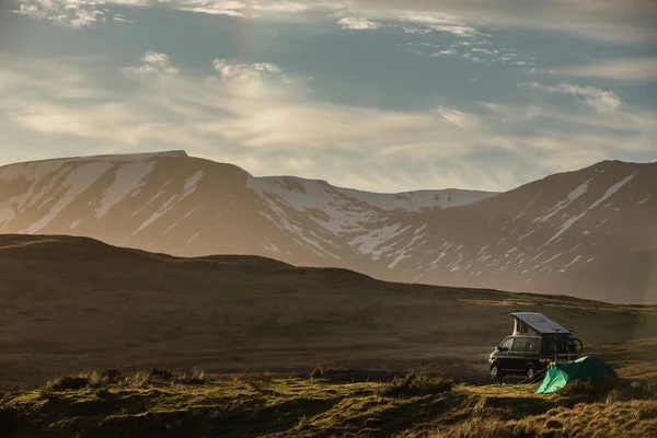 Highlands Scotland Alguém Encontrou Lugar Encantador Para Esta Noite Campista — Fotografia de Stock