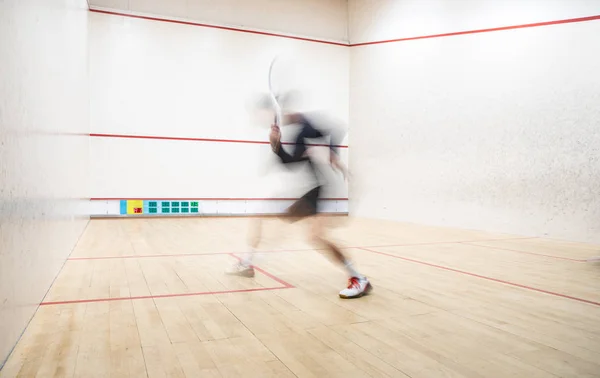 Squash Spieler Aktion Auf Einem Squash Court Bewegliches Verschwommenes Bild — Stockfoto