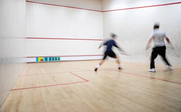 Squash Spelers Actie Een Squash Court Beweging Wazig Beeld Kleur — Stockfoto