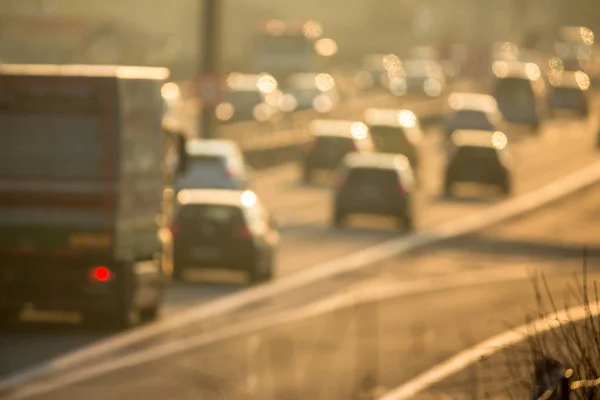 Conceito Trânsito Congestionamento Matutino Pesado Carros Que Vão Muito Lentamente — Fotografia de Stock