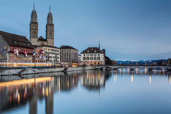 Zurich Miasto Miejski Noc Strzał — Zdjęcie stockowe