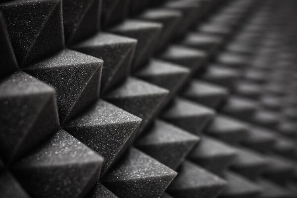 Foam soundproofing coating close-up. Recording studio details