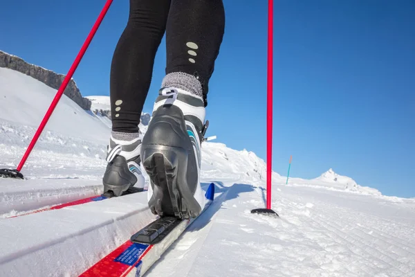 Längdskidåkning Ung Kvinna Längdskidåkning Vinterdag Rörelse Suddig Bild — Stockfoto