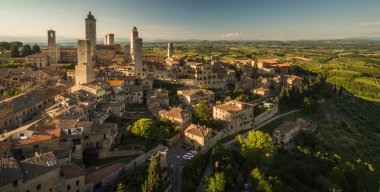 In the very heart of Tuscany - Aerial view of the medieval town of Montepulciano, Italy clipart