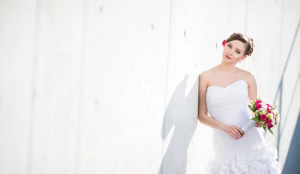 Nádherná Nevěsta Její Svatební Den Barevný Odstín Obrazu Mělké Dof — Stock fotografie