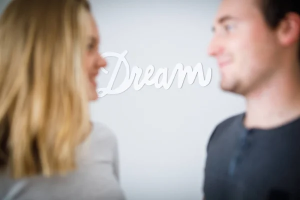 Boy Girl Looking Each Other Word Dream Focus Background — Stock Photo, Image