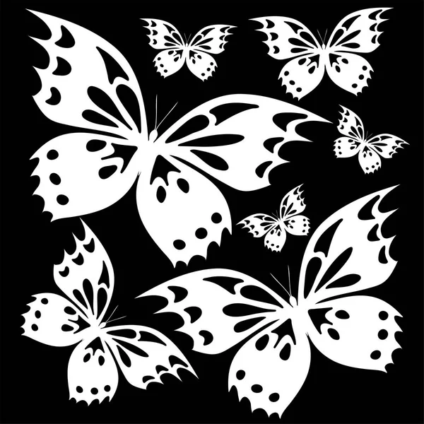 Mariposas blancas sobre fondo negro Camiseta print — Archivo Imágenes Vectoriales