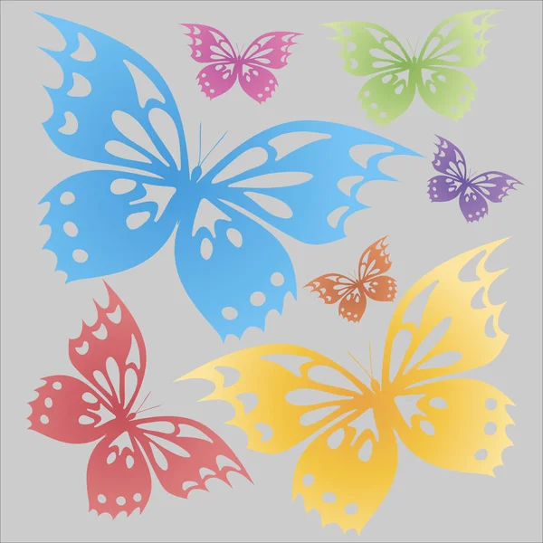 Mariposas coloridas sobre el fondo gris. Camiseta estampada — Vector de stock