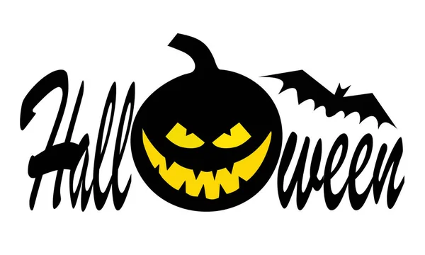 Citrouille d'Halloween avec un visage heureux sur fond sombre avec du texte. Illustration de dessin animé vectoriel . — Image vectorielle