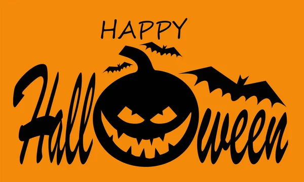 Citrouille d'Halloween avec un visage heureux sur fond orange avec du texte. Illustration de dessin animé vectoriel . — Image vectorielle