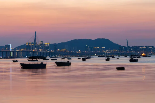 Pôr Sol Hong Kong Lau Fau Sha — Fotografia de Stock