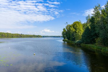 Tychy yakınlarındaki Paprocanskie Gölü 'nün insansız hava aracı görüntüsü açık sonbahar günü, Silezya Voyvodalığı, Polonya ve Avrupa