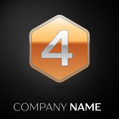 Siyah arka plan üzerine altıgen altın sayı dört vektör logo simge. Tasarımınız için vektör şablonu
