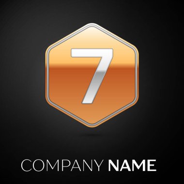 Siyah arka plan üzerine altıgen altın sayı yedi vektör logo simge. Tasarımınız için vektör şablonu