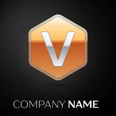 Siyah arka plan üzerine altıgen altın harf V vektör logo simge. Tasarımınız için vektör şablonu