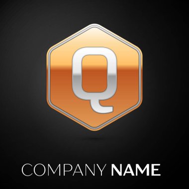 Siyah arka plan üzerine altıgen altın harf Q vektör logo simge. Tasarımınız için vektör şablonu