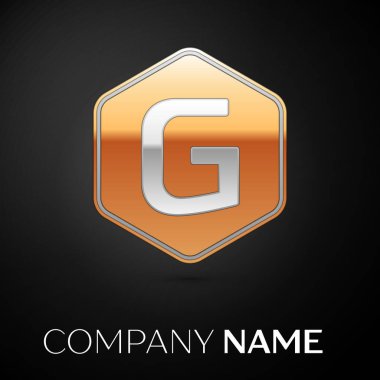 G harfi vektör logo simge siyah arka plan üzerine altıgen altın. Tasarımınız için vektör şablonu