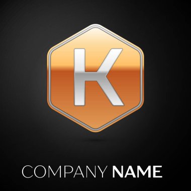 K harfi vektör logo simge siyah arka plan üzerine altıgen altın. Tasarımınız için vektör şablonu