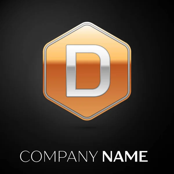 Litera D symbol wektor logo w golden sześciokątne na czarnym tle. Wektor szablon dla Twojego projektu — Wektor stockowy