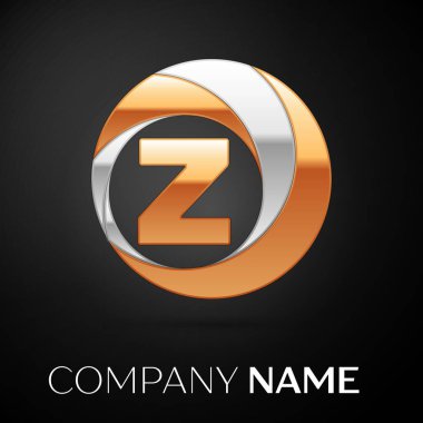 Z harfi logo sembol siyah zemin üzerine altın-gümüş renkli daire içinde. Tasarımınız için vektör şablonu