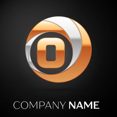 O harfi logo sembol siyah zemin üzerine altın-gümüş renkli daire içinde. Tasarımınız için vektör şablonu