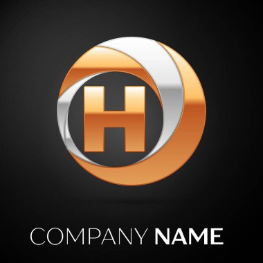 H harfi logo sembol siyah zemin üzerine altın-gümüş renkli daire içinde. Tasarımınız için vektör şablonu