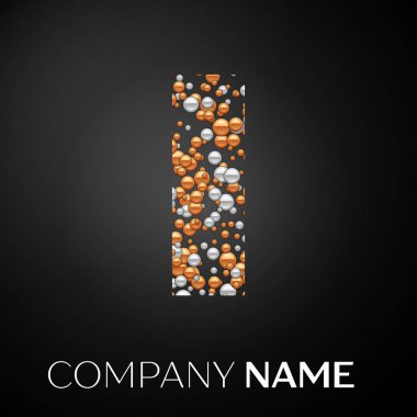 Harf ı logo altın-gümüş noktalar. Alfabe logo soyut altın-gümüş kabarcıklar şeklinde siyah arka plan üzerine. Tasarımınız için vektör şablonu