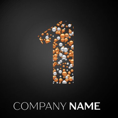 Bir logo altın-gümüş nokta sayısı. Alfabe logo soyut altın-gümüş kabarcıklar şeklinde siyah arka plan üzerine. Tasarımınız için vektör şablonu