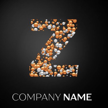 Z harfi logosu altın-gümüş noktalar. Alfabe logo soyut altın-gümüş kabarcıklar şeklinde siyah arka plan üzerine. Tasarımınız için vektör şablonu