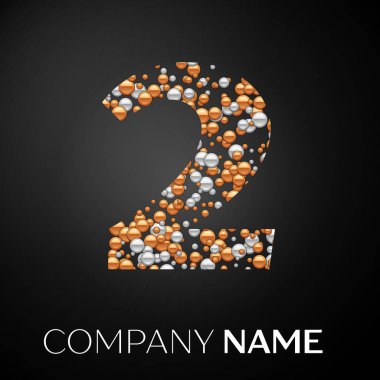 Numara iki logo altın-gümüş nokta. Alfabe logo soyut altın-gümüş kabarcıklar şeklinde siyah arka plan üzerine. Tasarımınız için vektör şablonu