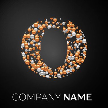 O harfi logosu altın-gümüş noktalar. Alfabe logo soyut altın-gümüş kabarcıklar şeklinde siyah arka plan üzerine. Tasarımınız için vektör şablonu