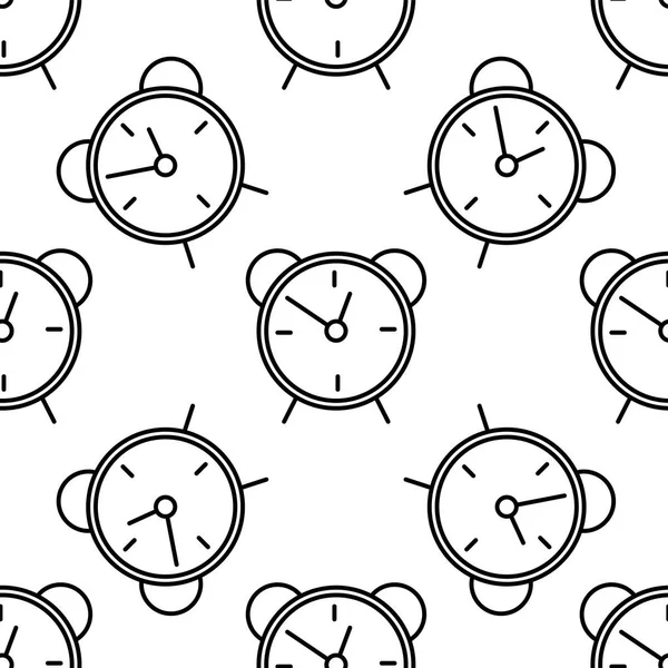 Icône de ligne d'horloge d'alarme motif sans couture sur fond blanc. Réveille-toi, lève-toi concept. Signe temporel. Design plat. Illustration vectorielle — Image vectorielle