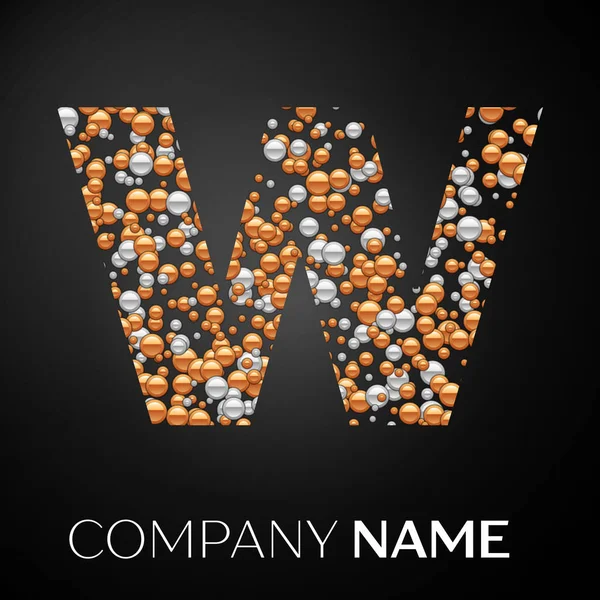 Harf W logo altın-gümüş noktalar. Alfabe logo soyut altın-gümüş kabarcıklar şeklinde siyah arka plan üzerine. Tasarımınız için vektör şablonu