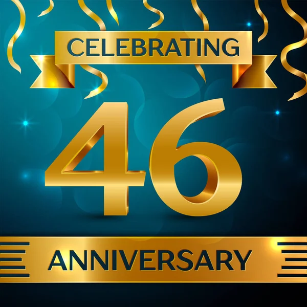 Gerçekçi kırk altı yıl yıldönümü kutlama tasarım. Altın konfeti ve mavi zemin üzerine altın şerit. Doğum günü partin için renkli vektör şablon öğeleri