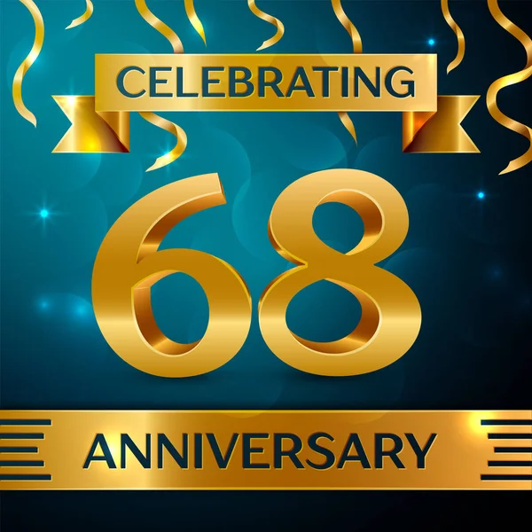 Gerçekçi altmış sekiz yıl yıldönümü kutlama tasarım. Altın konfeti ve mavi zemin üzerine altın şerit. Doğum günü partin için renkli vektör şablon öğeleri