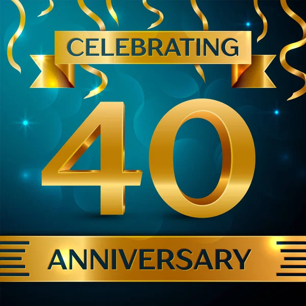 Gerçekçi kırk yıl yıldönümü kutlama tasarım. Altın konfeti ve mavi zemin üzerine altın şerit. Doğum günü partin için renkli vektör şablon öğeleri