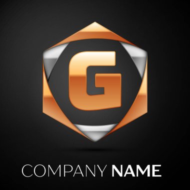 Renkli altın gümüş siyah arka plan üzerine altıgen altın harf G logo simge. Tasarımınız için vektör şablonu