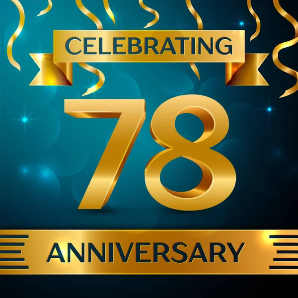 Gerçekçi yetmiş sekiz yıl yıldönümü kutlama tasarım. Altın konfeti ve mavi zemin üzerine altın şerit. Doğum günü partin için renkli vektör şablon öğeleri