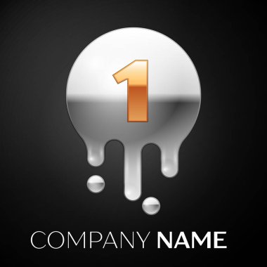Bir numaralı sıçrama logosunu görmeniz gerekir. Altın nokta ve gümüş kabarcık mektup tasarım siyah arka plan üzerine. Vektör çizim