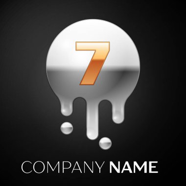 Numara yedi sıçrama logosunu görmeniz gerekir. Altın nokta ve gümüş kabarcık mektup tasarım siyah arka plan üzerine. Vektör çizim