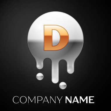 D harfi sıçrama logosunu görmeniz gerekir. Altın nokta ve gümüş kabarcık mektup tasarım siyah arka plan üzerine. Vektör çizim