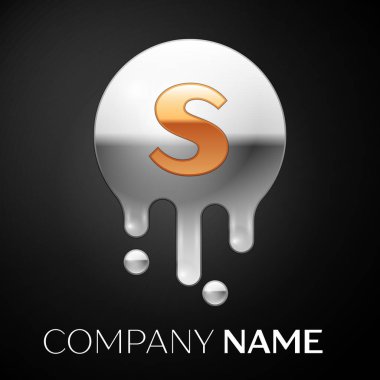 S harfi sıçrama logosunu görmeniz gerekir. Altın nokta ve gümüş kabarcık mektup tasarım siyah arka plan üzerine. Vektör çizim